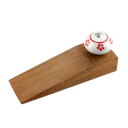Red Floral Crackle Wooden Door Stopper